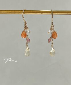Fleur 14KGF 寶石系耳環 - 暖橘太陽色