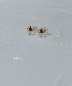 18K 立體菱形耳環-玫瑰金色