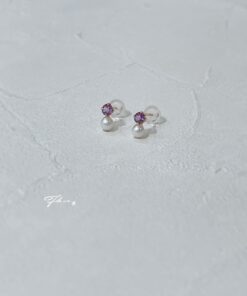 10K 紫水晶珍珠精緻耳環