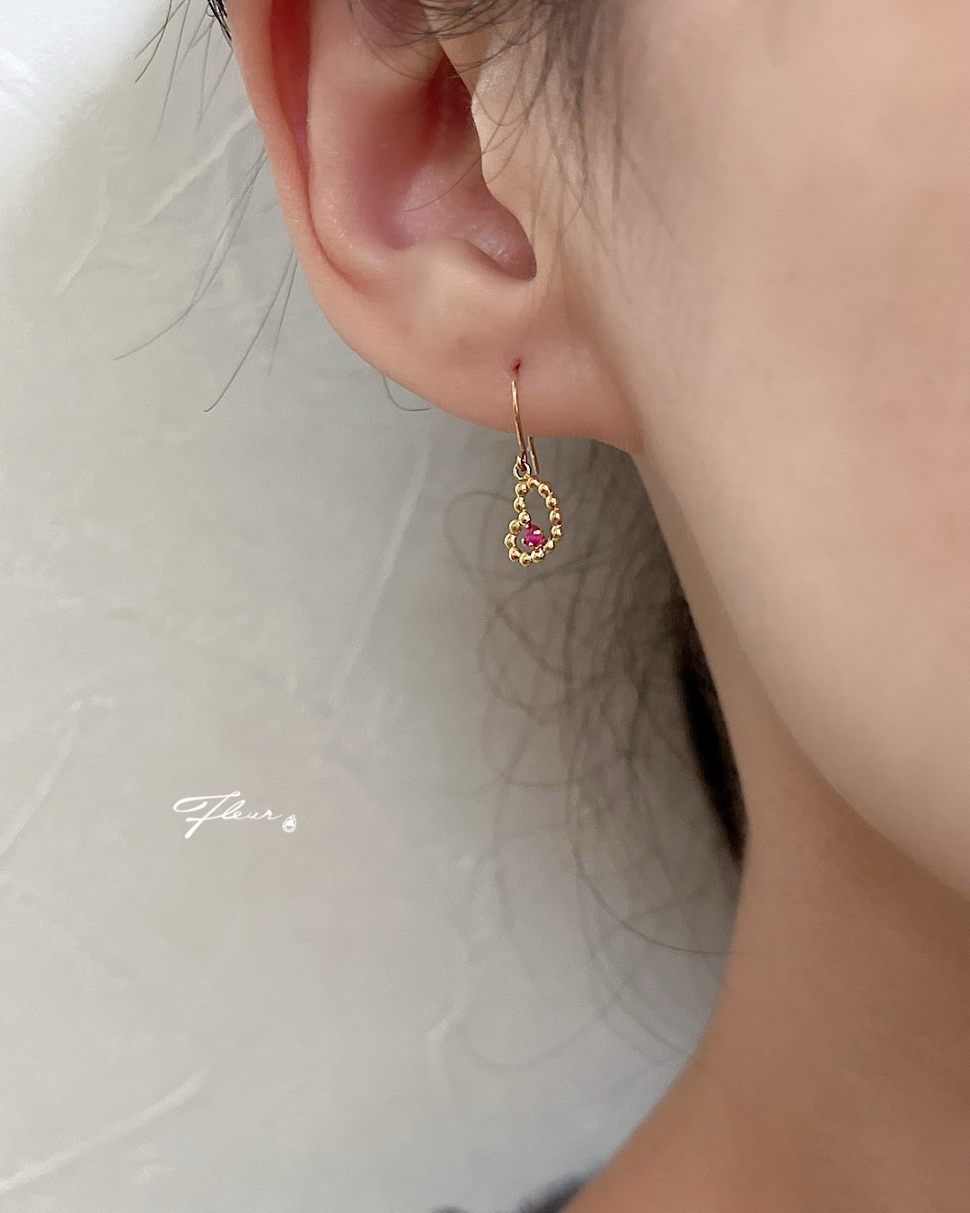 10K 紅寶石愛心耳環:圖片 6